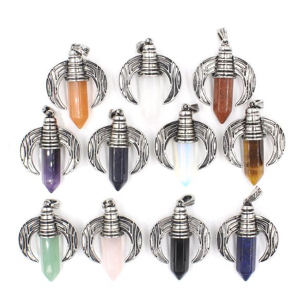 

wholesale european and american personalized oxhorn shape pendants crystal hexagonal pillar jewelry, Silver