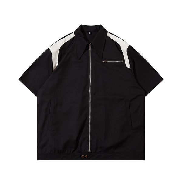 

zipper pockets short sleeve summer shirt for men streetwear oversized casual, White;black