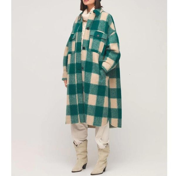 

women's jackets back women woolen mid length coat winter single breasted ladies plaid long sleeve outwear with double pockets 230223, Black;brown