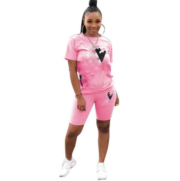 

women's tracksuits 2023 street casual women suit fashion printed short sleeve lapel shirt elastic short pants lady two piece sets women, Gray