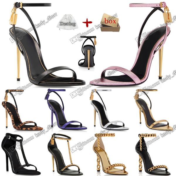

tom-fords padlock pointy naked sandal pointy toe shape heels shoes woman designer signature adjustable buckle ankle strap heeled high heels, Black