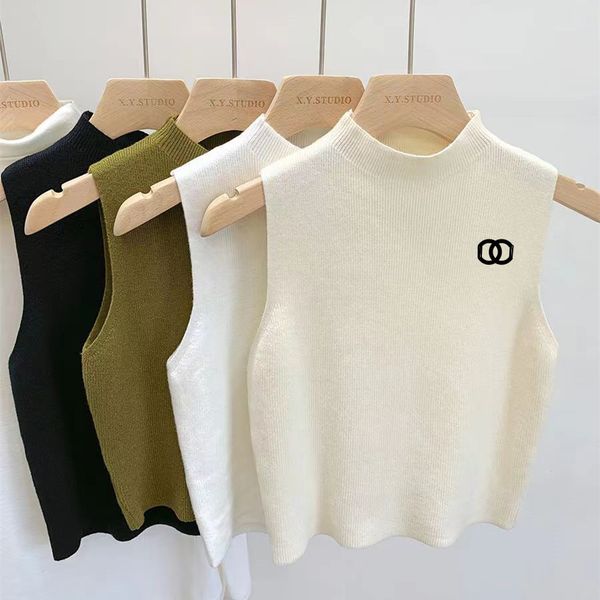 

designer women's knits & tees channnel womens sleeveless undershirt fitted vest spring and summer sweaters, White