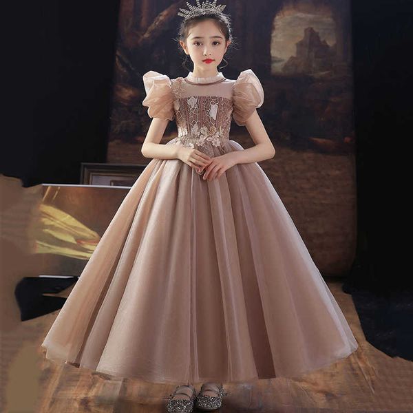

girl's dresses teenage girls princess dress children's clothing kids elegant puff sleeve lace mesh ball gown dres girl wedding cer, Red;yellow