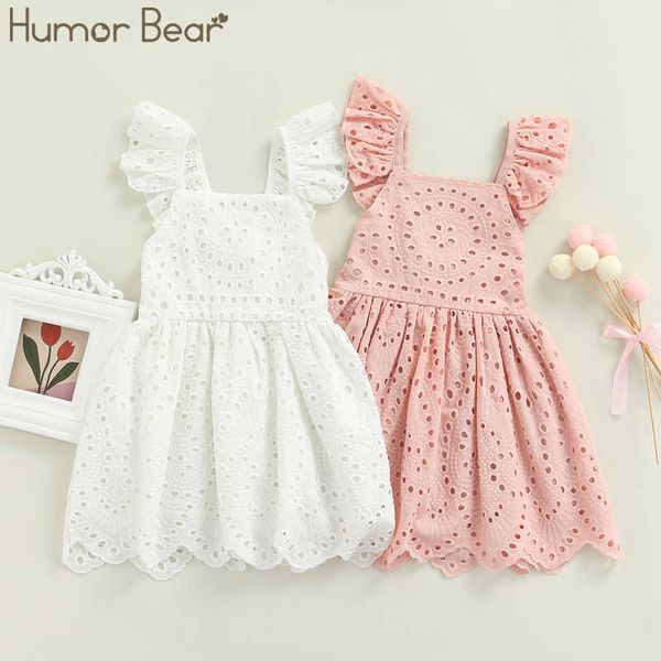 

girl's dresses humor bear girls flying sleeve dress kids summer solid color lace hollow-out square-neck princess dress for 1-5 years g2, Red;yellow