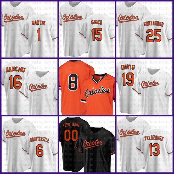

8 cal ripken jr. custom orioles 16 trey mancini chris davis tim beckham chance sisco anthony santander jonathan schoop manny machado purple, Blue;black