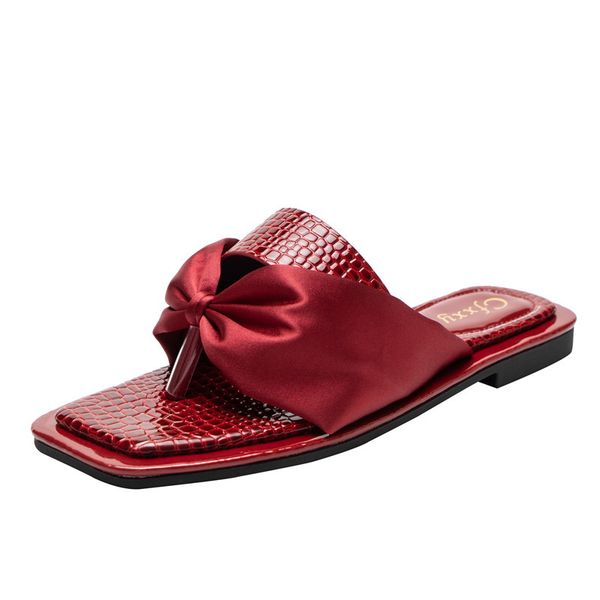 

new summer women's shoes stone pattern flat bottom sandals flip flops fashion ribbon flip flops clip feet sandals, Black