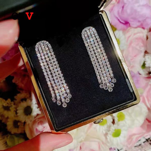 

dangle chandelier oevas 100 925 sterling silver full high carbon diamond tassel drop earrings for women sparkling wedding party fine jewelry