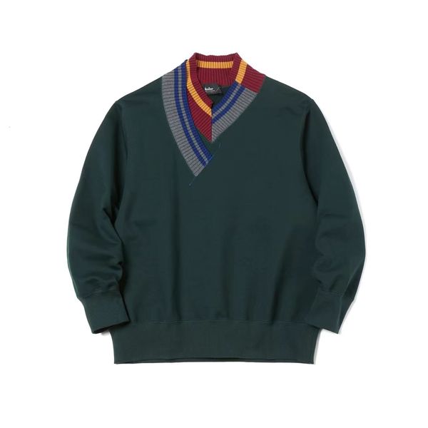 

men's polos 22aw japan style tricolor cotton patchwork irregular thread long sleeve sweatshirts for men and women geometric pattern pul, White;black