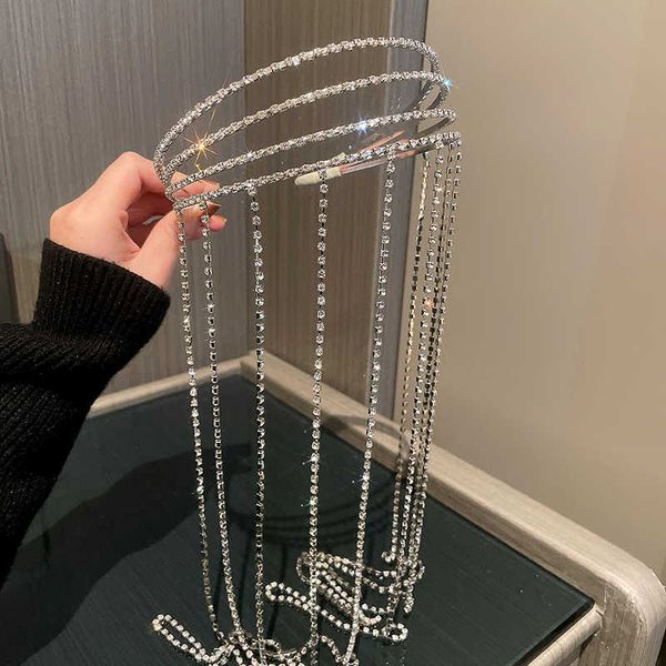 

hair clips barrettes 2023 new flashing rhinestone chain hairpin wedding hair headdress tassel hairpin high sense temperament hair accessorie, Golden;silver