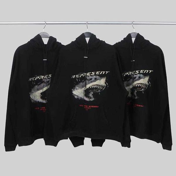 

2023 men's and women's hoodies fashion western european brand designer represne repeat shark wash old vtg high street hip hop fema, Black