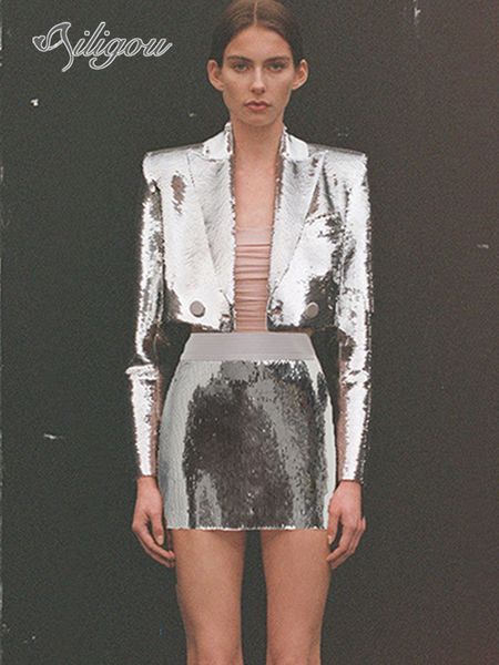 

two piece dress ailigou latest 2023 designer fashion set women's luxury sequins strass diamonds short suit mini 230222, White