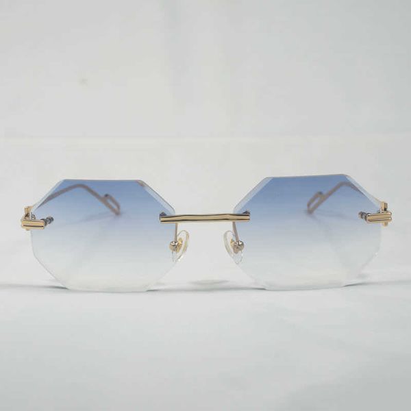 

vintage rimless diamond cutting sunglasses men new lens shape shade metal frame clear glasses women new fashion factory sun glasses 70%off 8, White;black