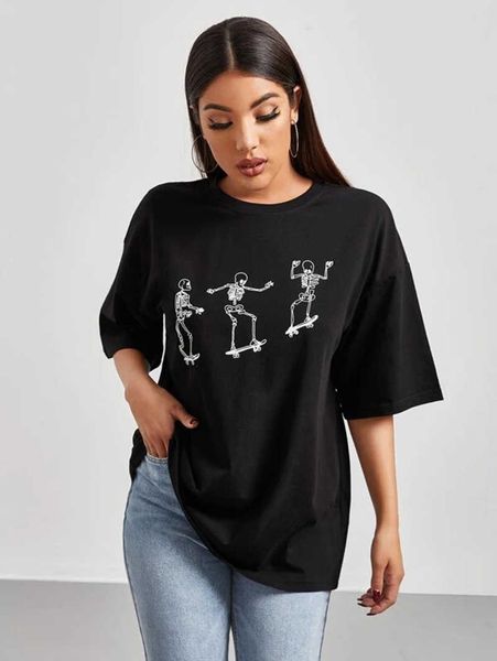

women's t-shirt women's vintage fashion skeletons skateboarding black t-shirt tumblr fashion cute funny tee hipsters street style, White