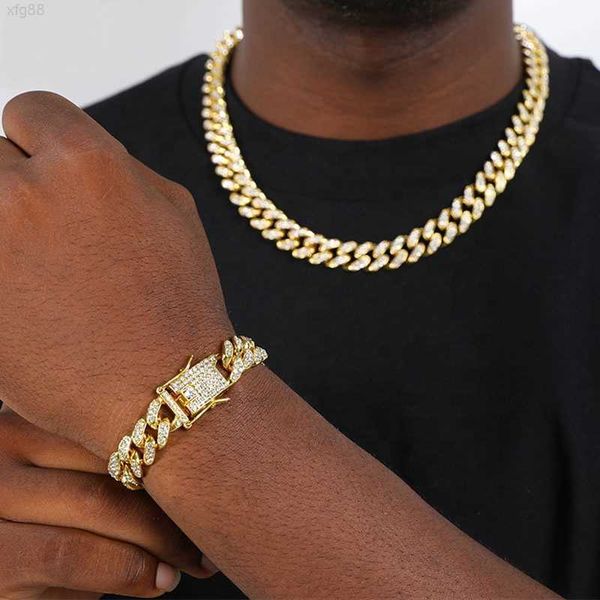 

custom hip hop jewelry punk 18k gold plated cuban chain link moissanite diamond zircon iced out tennis bracelet, Golden;silver