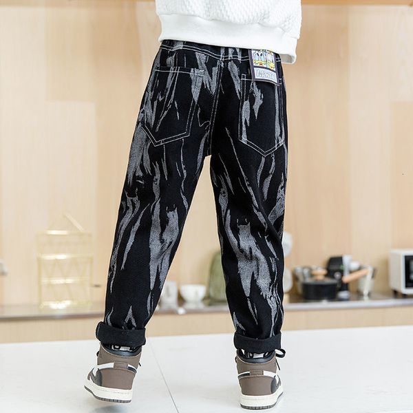 

jeans koreans autumn winter boys pants fashion warm fleece 514years old kids baby boy teens prints trousers 230223, Blue