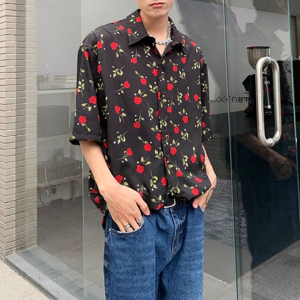 

full floral print summer shirts men's fashion beach short sleeve tees, White;black