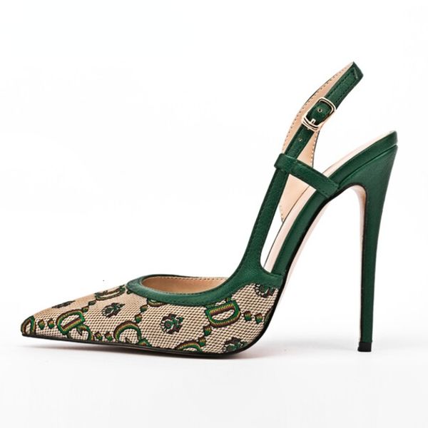 

sandals slingback heels 2023 summer fashion embroidery letter stiletto women s sandale compense femme big size 45 47 230223, Black