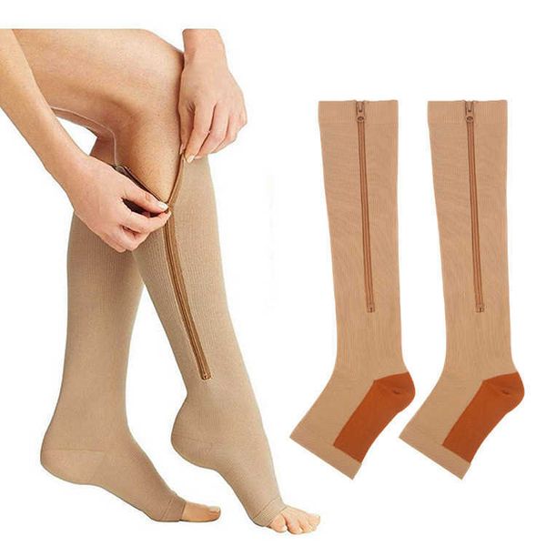 

5pc socks hosiery running cycling sports pressure socks compression zipper socks vein elastic socks compression socks with zipper z0221, Black;white