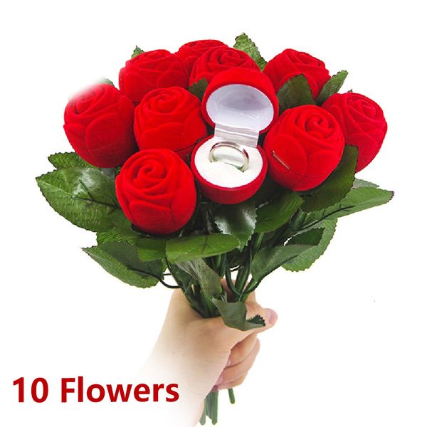 

jewelry boxes creative rose flower ring flocking flowers wedding engagement marriage valentine day gift rings package cases 230223, Black;white