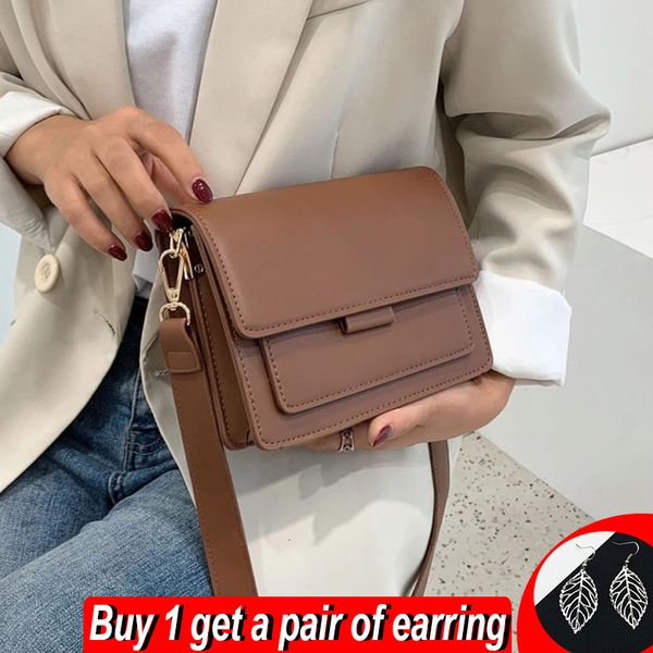 

evening bags vintage shoulder for women pu leather crossbody simple solid color messenger lady small square casual pouch 230224