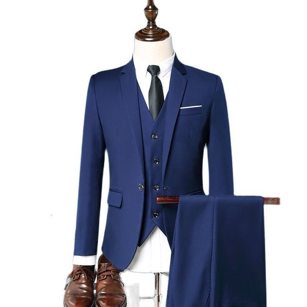 

men s tracksuits men suit set blazers 3 pieces wedding business elegant formal vest pants full coats luxury slim fit jackets 230224, Gray
