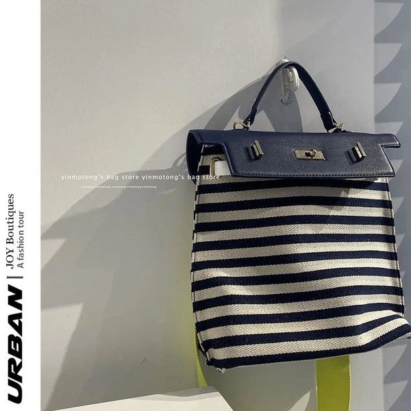 

shopping bags super-fire large-capacity striped contrast color messenger canvas fashion high-quality niche texture ladies handbag 230223