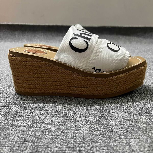 

slipper heel designer new women fashion slide sandals beach kloe thick shoes 2023 's summer s roman soles high cross woven up23, Black