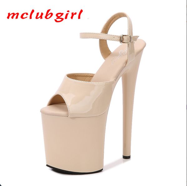 

sandals mclubgirl lacquer leather 20cm ultra high heels thin heeled waterproof platform hate sky high female lfd 230224, Black
