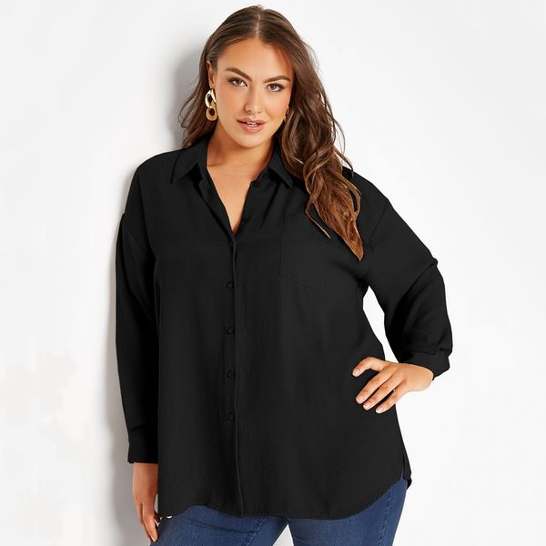 

women's plus size t-shirt plus size long sleeve spring autumn elegant blouse and shirt women button front loose oversize black work off