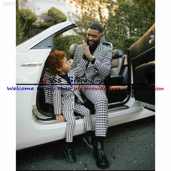 

clothing sets houndstooth boys suit two piece casual blazer pants suit party wedding tuxedo child formal jacket stage show full outfit w0224, White