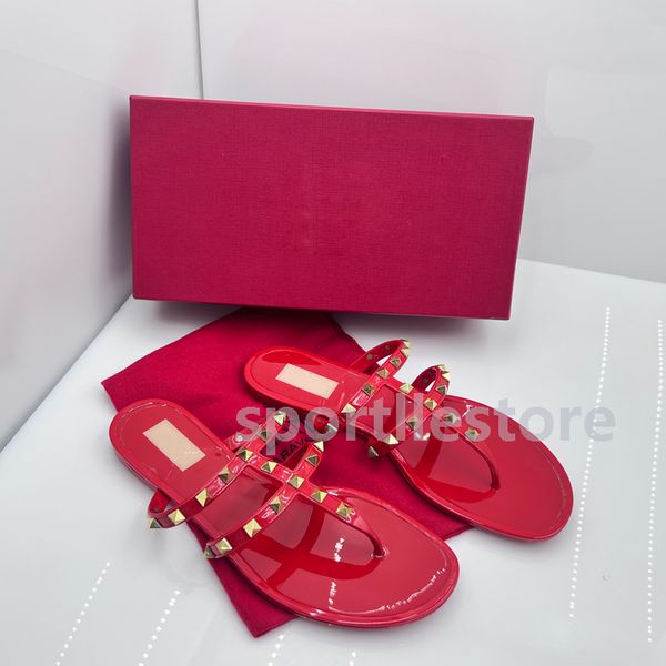 

flat summer slippers valentinoly quality sandals women's beach riveted black fashion casual bow bottom nail flip-flops shoes ldrv