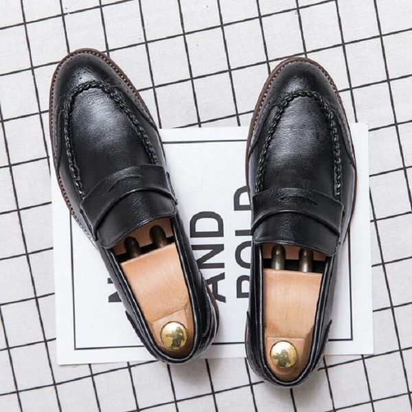 

luxury desgner men casual shoes slip on leather dress shoes big size 38-47 brogue carving loafer driving shoes d2a22, Black