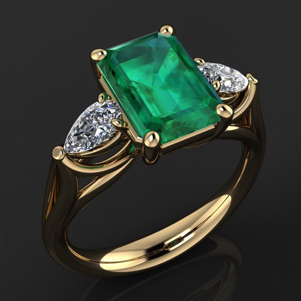

with side stones hoyon 14k gold color green emerald ring for women bague diamant bizuteria anillos de pure gemstone females 230224, Silver