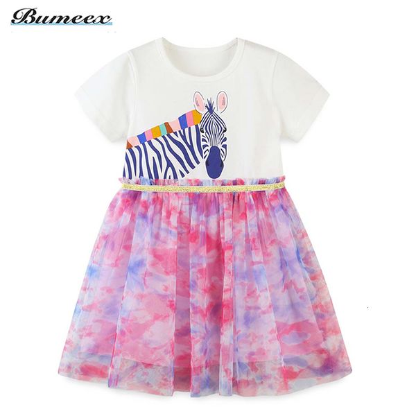 

girl s dresses bumeex girls children unicorn print short sleeves birthday party toddlers tulle princess 230224, Red;yellow