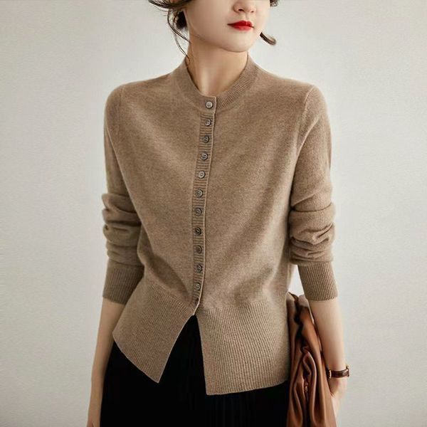 

women's knits tees tuangbiang autumn winter elegant women o-neck cotton cardigan coat single-breasted long sleeves comfortable knit cam, White