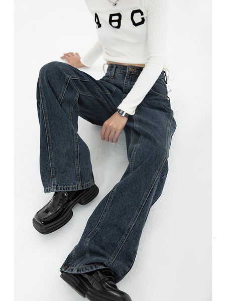 

women's jeans navy blue high waist baggy womens jeans streetwear y2k fashion streetwear casual summer wide leg premium pants 230224
