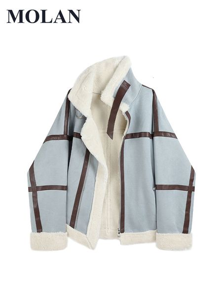 

women s jackets molan oversize cashmere lamb coat woman patchwork deerskin fashion warm winter casual harajuku female chic outwear 230223, Black;brown