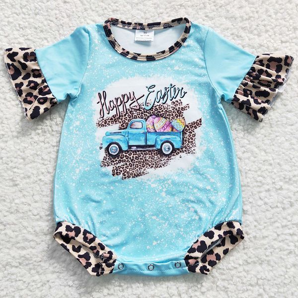 

easter infant baby romper newborn little girls rompers jumpsuit bunny print cute short sleeve set spring kids clothes rompers, Blue