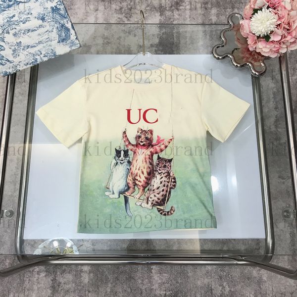 

cat swing print tees 2023ss children cotton t-shirt luxury boys outfit kids high-end t-shirts summer designer tees round neck cotton eco-fr, Blue