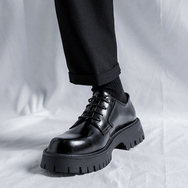 

dress shoes man japan harajuku korean streetwear fashion business wedding leather shoe men high sole platform casual 230224, Black