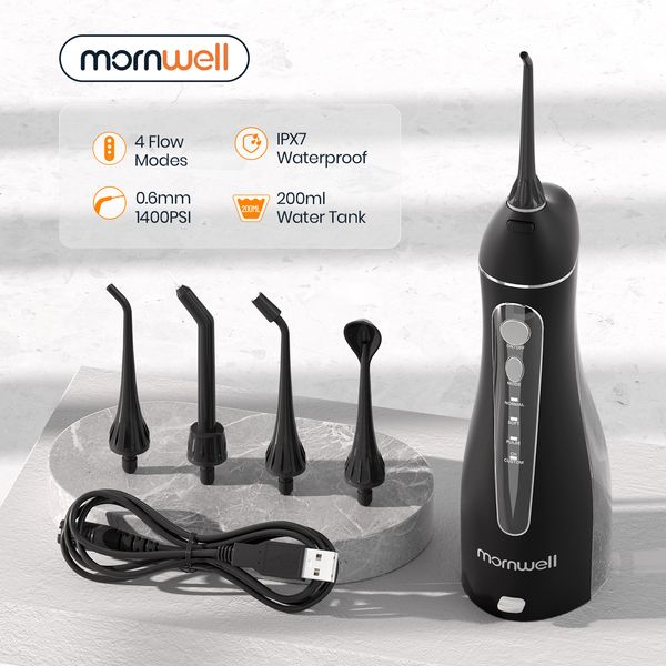 

other oral hygiene mornwell portable irrigator with travel bag water flosser usb rechargeable 5 nozzles jet 200ml tank proof 230224