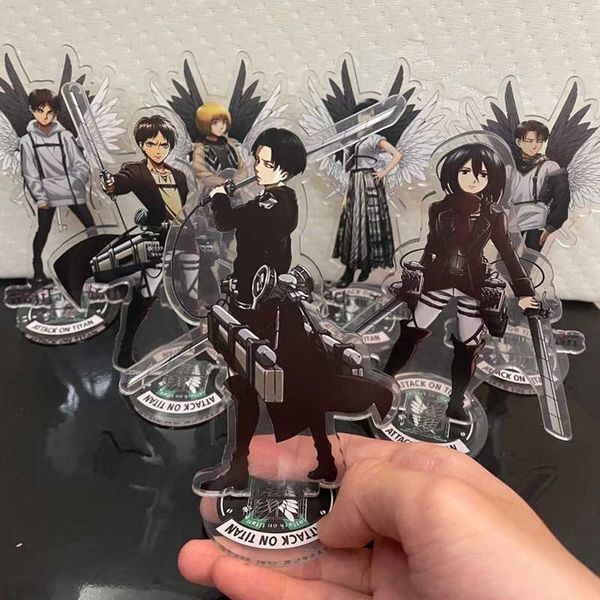 

key rings anime attack on titan leviackerman mikasaackerman figure acrylic accessories cartoon double sided stand model toy keychain j230222, Slivery;golden