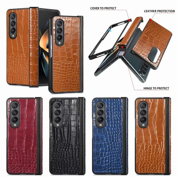 

shockproof phone cases for samsung galaxy z fold 4/3 alligator pattern pu leather protective case