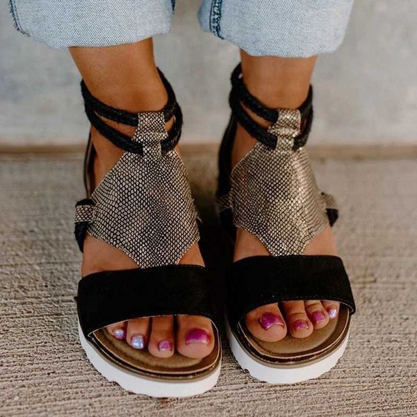

sandals women summer ladies fashion casual wedge heel open toe fish mouth foreign trade roman style shoes plus size y2302, Black