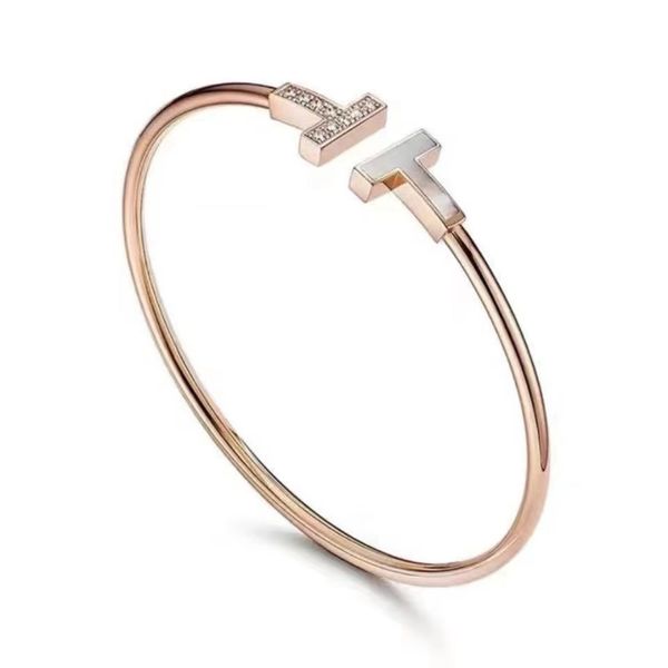 

double-t open bracelet multiple multi-color gold silver rose gold bracelet fashion temperament versatile diamond solar term gift 925 silver, White