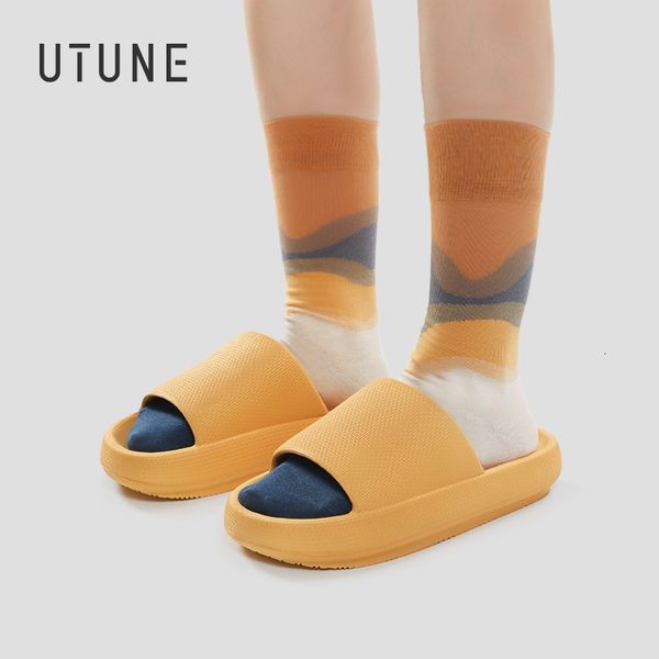 

slippers utune 4.5cm sandal slides women men couple thick sole soft indoor platform house shoes men bathroom home summer eva non-slip san 23, Black