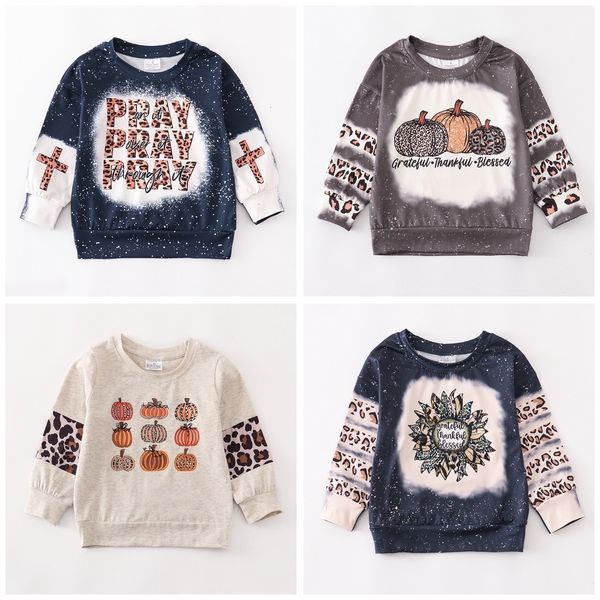 

t-shirts girlymax fall thanksgiving long sleeve outfits baby girls boys camo hoodie bleached pumpkin leopard boutique kids clothing 230224, Blue