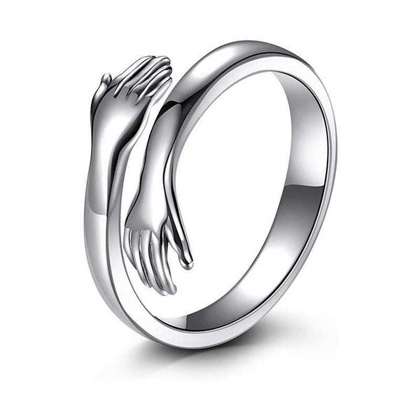 

new love embrace couple fashion opening adjustable finger ring decorative, Silver