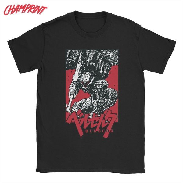 

men's t-shirts japanese manga berserk guts t-shirts men 100% cotton t shirts swordsman gatsu manga anime tee shirt plus size clothes 23, White;black