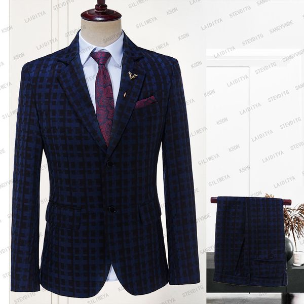 

men s tracksuits 2023 men suits black blue pattern formal business wedding blazer groom tuxedo slim fit costume homme 2 pcs set jacket pants, Gray